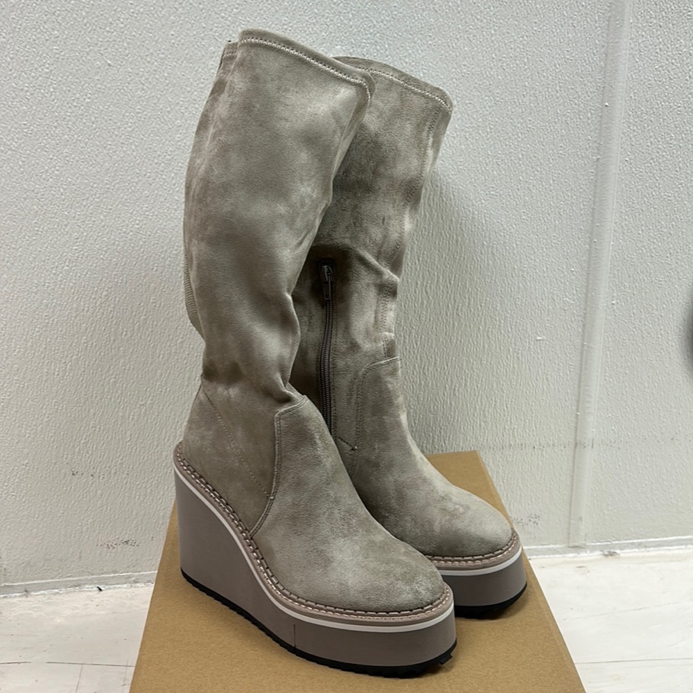 Naked Feet Taupe Suede Wedge Knee Boots